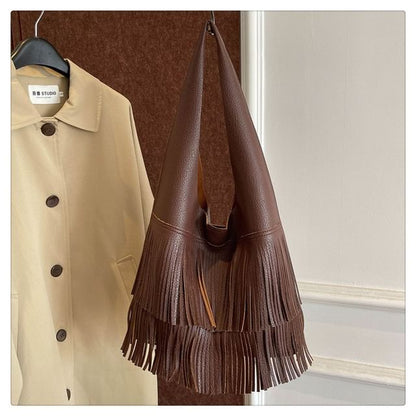 Tassel Faux Leather Tote Bag