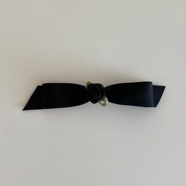 Rose Accent Bow Hair Clip