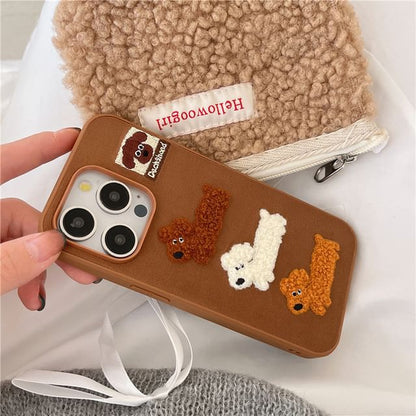 Dog Embroidered Phone Case / Strap / Set - iPhone 16 Pro Max / 16 Pro / 16 Plus / 16 / 15 Pro Max / 15 Pro / 15 Plus / 15 / 14 Pro Max / 14 Pro / 14 Plus / 14 / 13 Pro Max / 13 Pro / 13 / 13 Mini