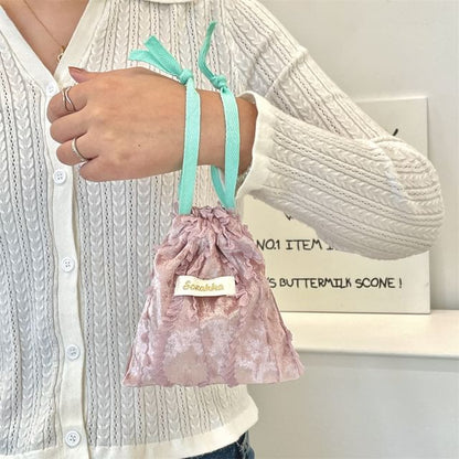 Lettering Lace Drawstring Pouch