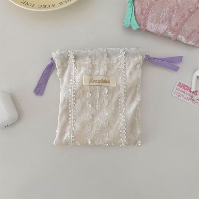 Lettering Lace Drawstring Pouch