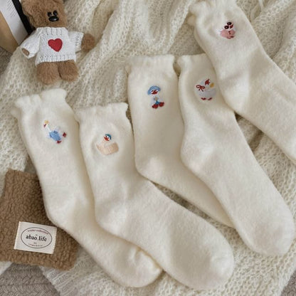 Duck Embroidered Fleece Short Socks