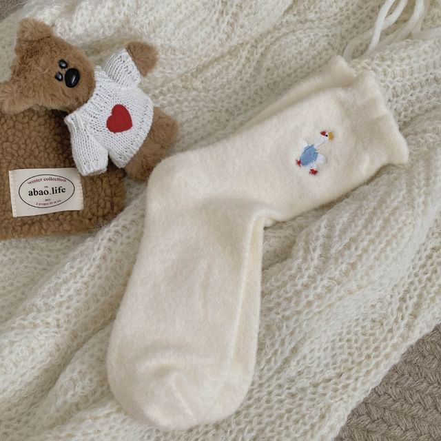 Duck Embroidered Fleece Short Socks