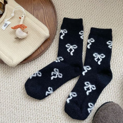 Bow Patterned Fleece Short Socks