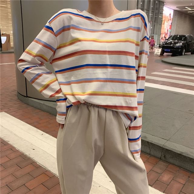 Long Sleeve Crew Neck Striped Tee