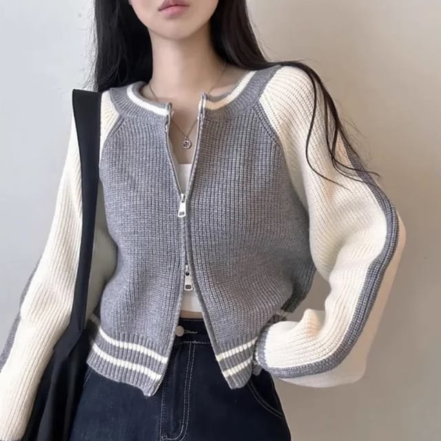 Two Tone Zip Cardigan