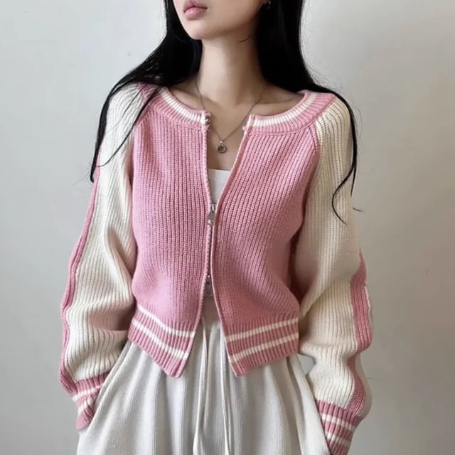 Two Tone Zip Cardigan