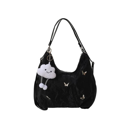 Butterfly Accent Faux Leather Tote Bag / Bag Charm / Set