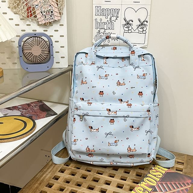 Cartoon Print Top Handle Nylon Backpack