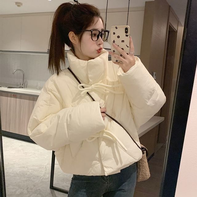 High Neck Plain Zip-Up Puffer Jacket