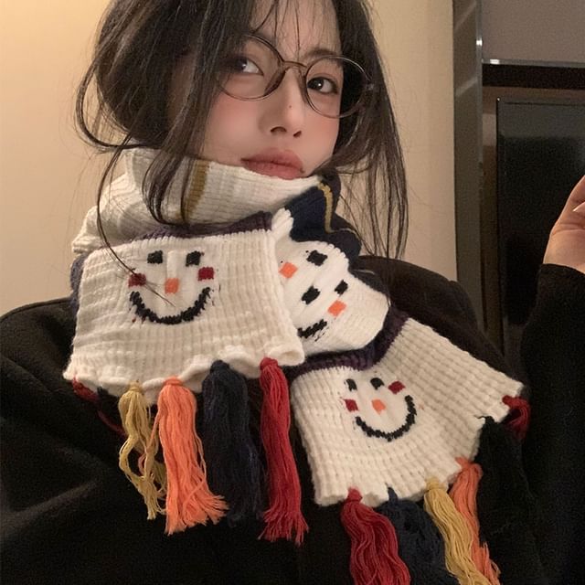 Embroidered Tassel Knit Scarf (Various Designs)