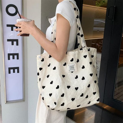 Heart Print Applique Tote Bag / Crossbody Bag / Handbag / Makeup Pouch (Various Designs)