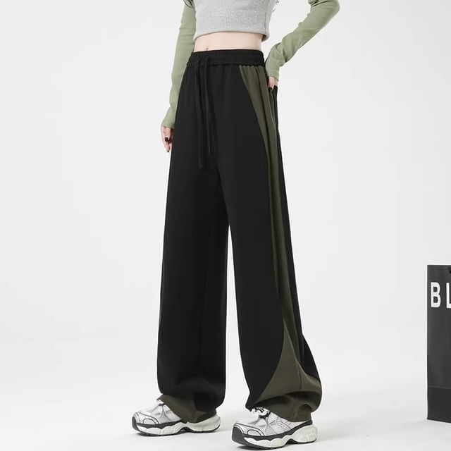 High Rise Color-Block Straight-Fit Wide-Leg Sweatpants