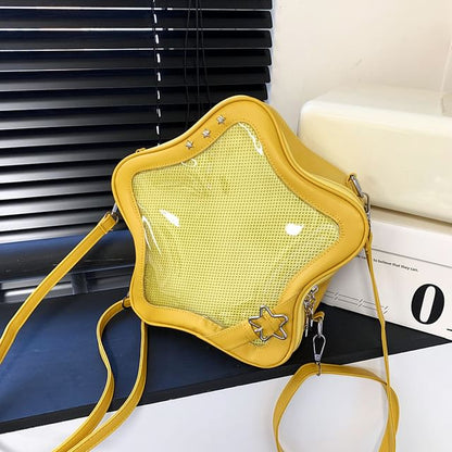 Star PVC Panel Faux Leather Crossbody Bag