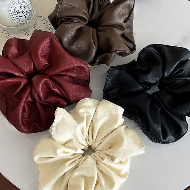 Faux Leather Plain Scrunchie