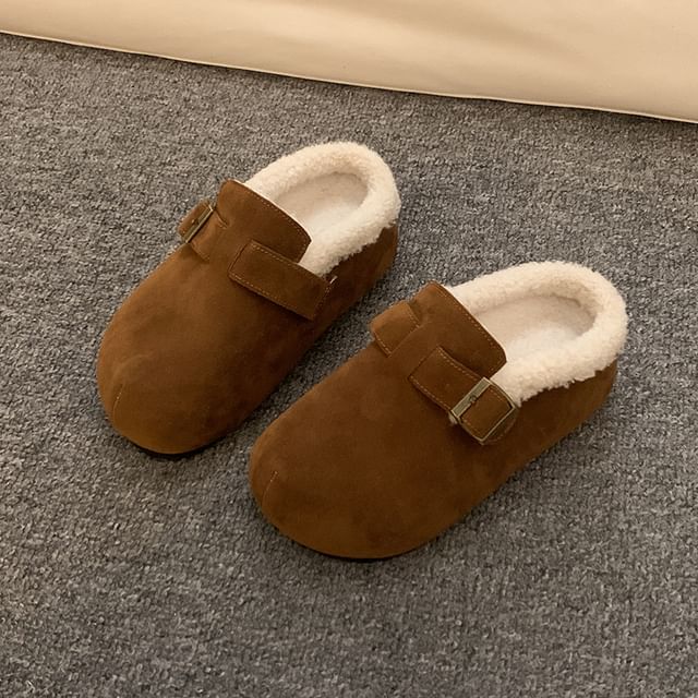 Buckled Fluffy Trim Slip-Ons