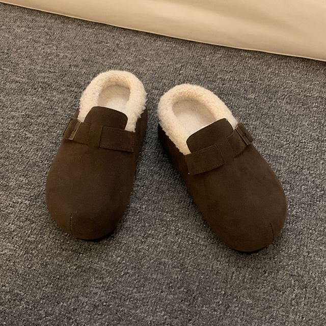 Buckled Fluffy Trim Slip-Ons