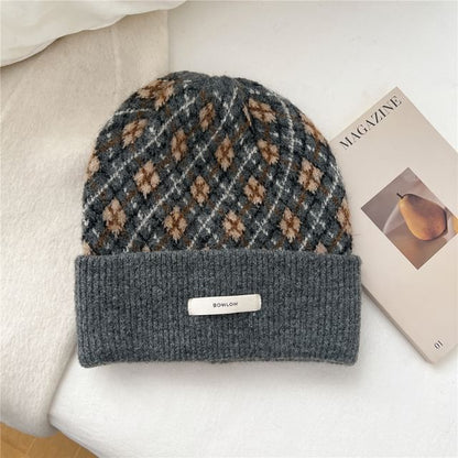 Argyle Applique Knit Beanie