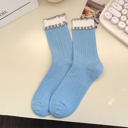 Two Tone Ribbed Lettuce Edge Socks