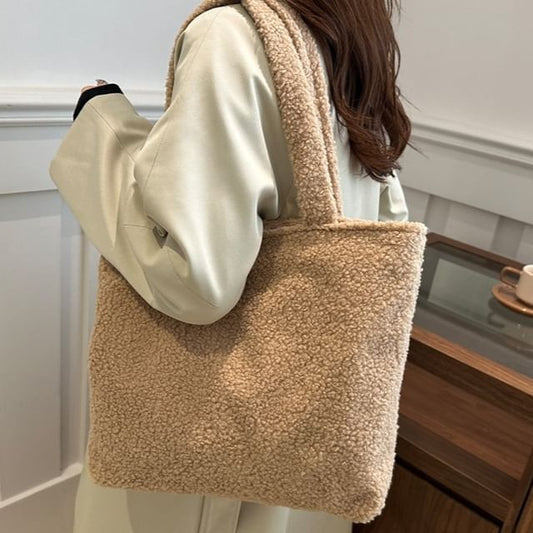 Plain Faux Shearling Tote Bag