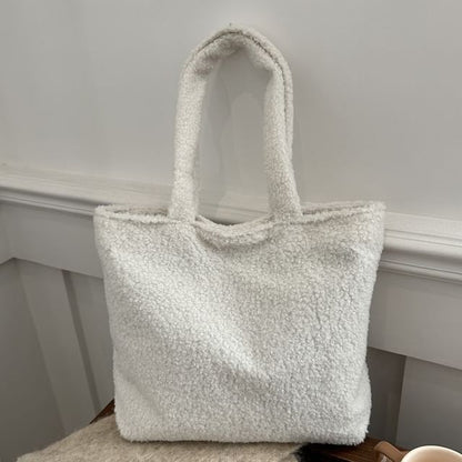 Plain Faux Shearling Tote Bag