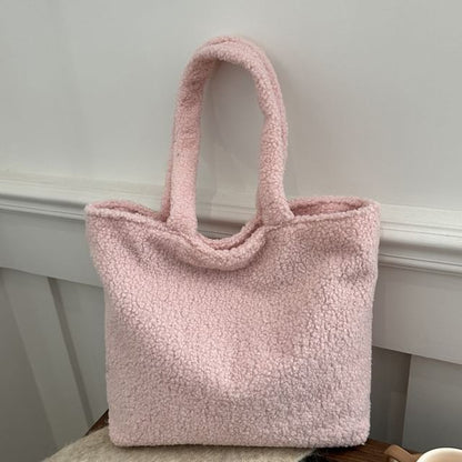 Plain Faux Shearling Tote Bag