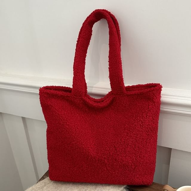 Plain Faux Shearling Tote Bag