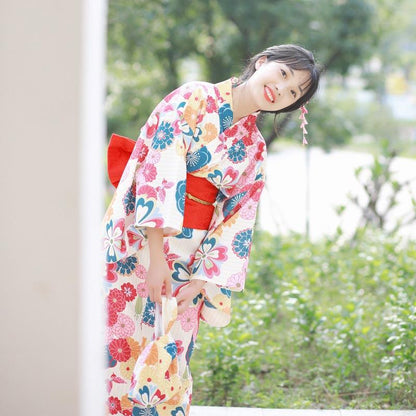 Cherry Blossoms Print Kimono Set - Orange / One Size