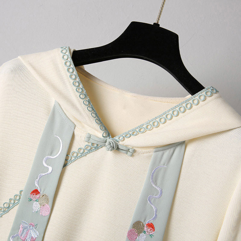 Vintage Floral Embroidery Fringed Hoodie Dress