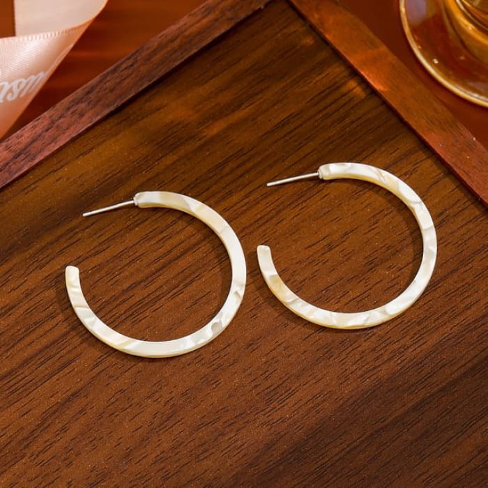 Acetate Open Hoop Earring - 1 Pair - E6402 - White