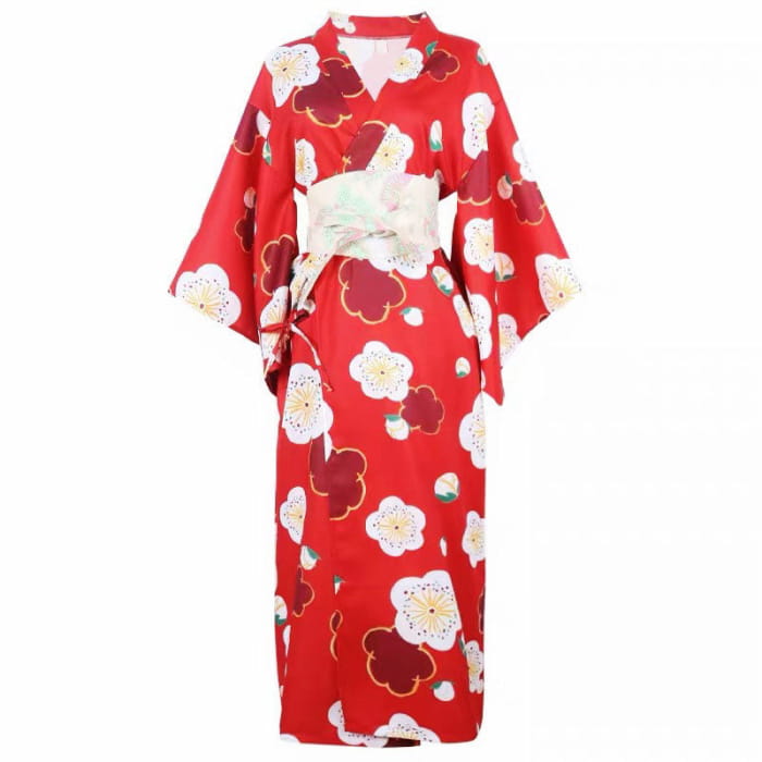 Aesthetic Cherry Blossoms Print Kimono Dress - Red