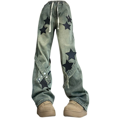 Aesthetic Star Patch Jeans - S / Green