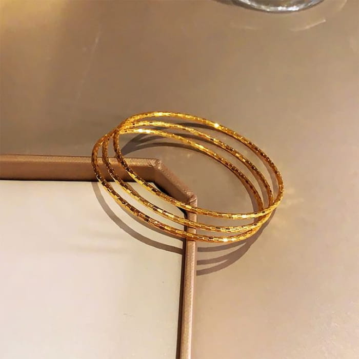 Alloy Bangle / Set - of 3 - Rough - Gold / One Size