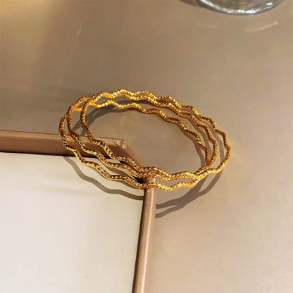 Alloy Bangle / Set - of 3 - Wavy - Gold / One Size