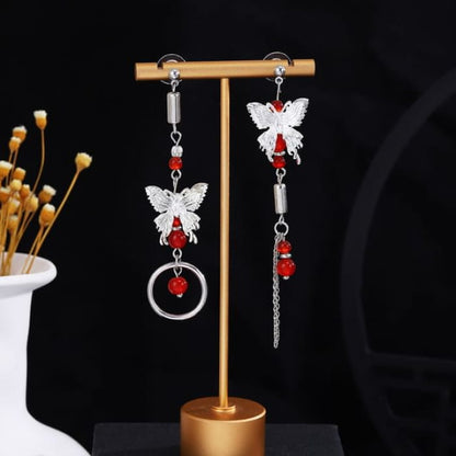 Alloy Chandelier Earring - E2520-2 - 1 Pair - Silver & Red