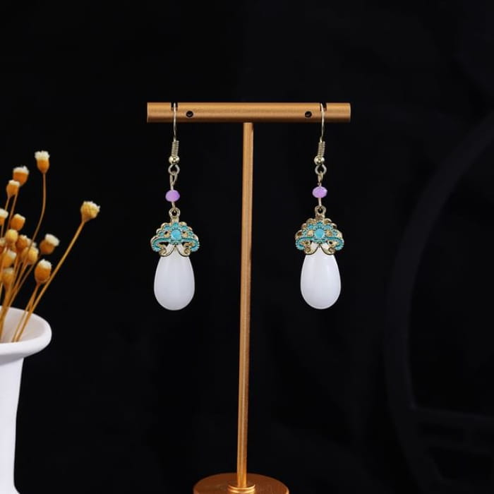 Alloy Chandelier Earring - E3207-1 - 1 Pair - Gold & Green