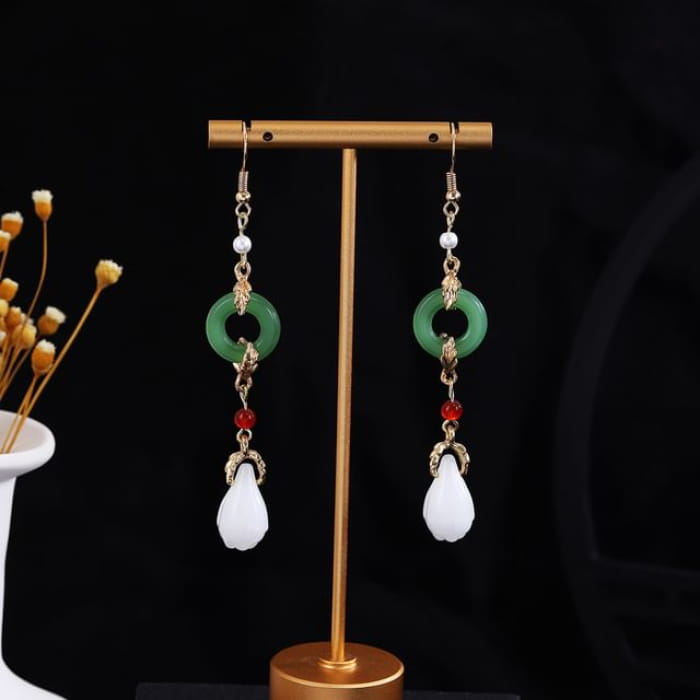 Alloy Chandelier Earring - E3260 - 1 Pair - Gold & Green