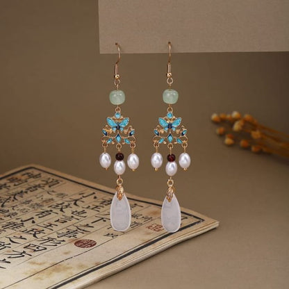 Alloy Chandelier Earring - E6423 - 1 Pair - Gold & Aqua