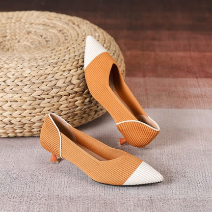 Almond Toe Kitten Heel Pumps - Orange / 34