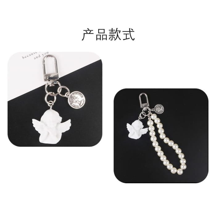 Angel Faux Alloy / Pearl Bag Charm Keyring (Various Designs)