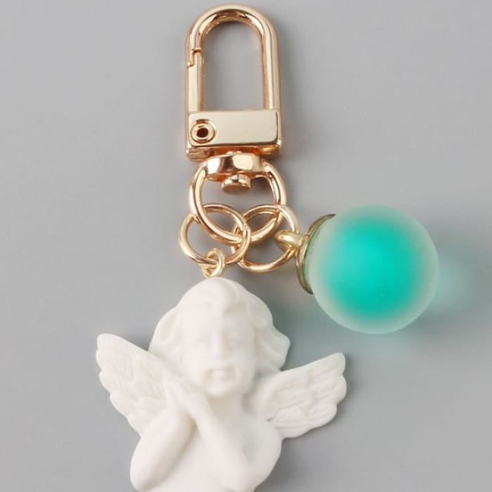 Angel Resin Keyring - Q490-3 - Aqua Green & White / One Size