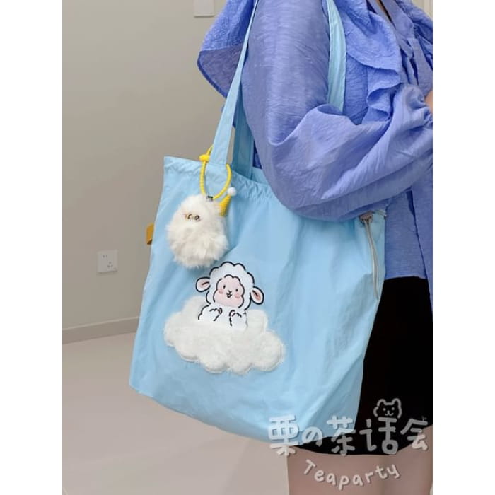 Animal Applique Tote Bag / Charm / Set - With Ball - Sheep