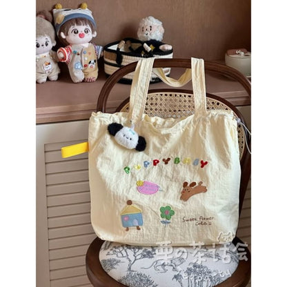 Animal Applique Tote Bag / Charm / Set - With Dog - Puppy