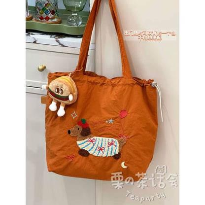 Animal Applique Tote Bag / Charm / Set - With Hamburger