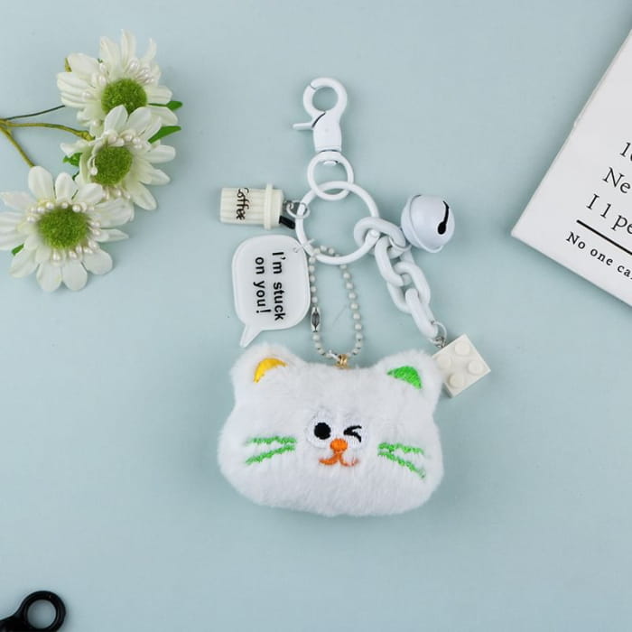 Animal Chenille Bell Toy Block Bag Charm Keyring (Various