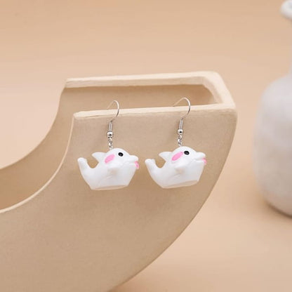 Animal Drop Earring - 1 Pair - E1430-1 - Dolphin - White