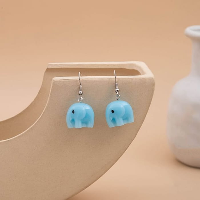 Animal Drop Earring - 1 Pair - E4596-4 - Elephant - Blue