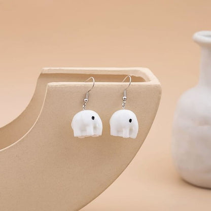 Animal Drop Earring - 1 Pair - E5305 - Elephant - White