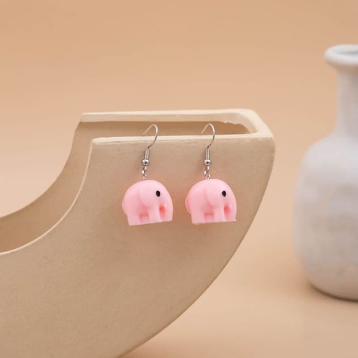 Animal Drop Earring - 1 Pair - E5656 - Elephant - Pink