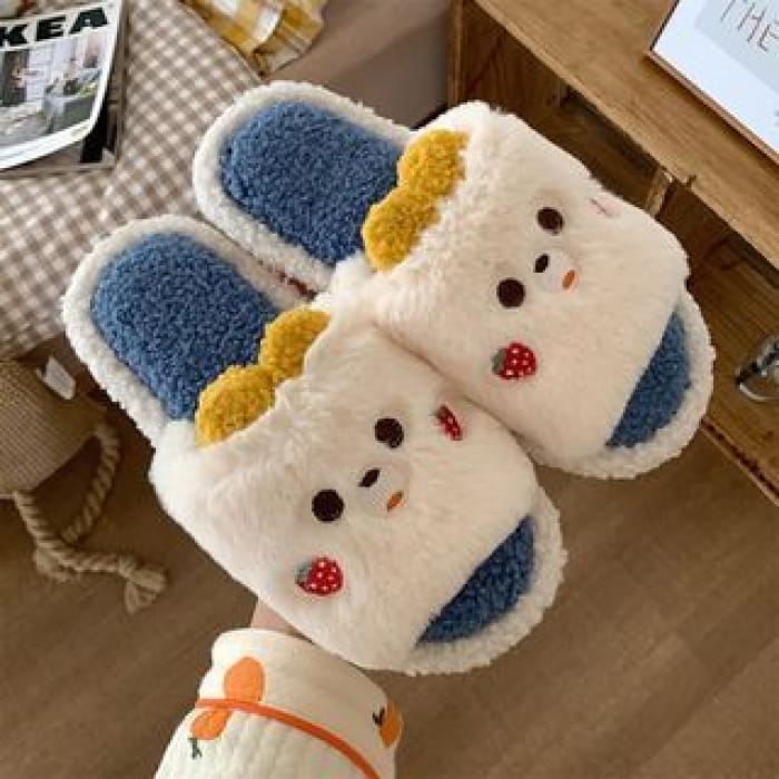 Animal Fleece Home Slippers - White & Blue / 36 To 37